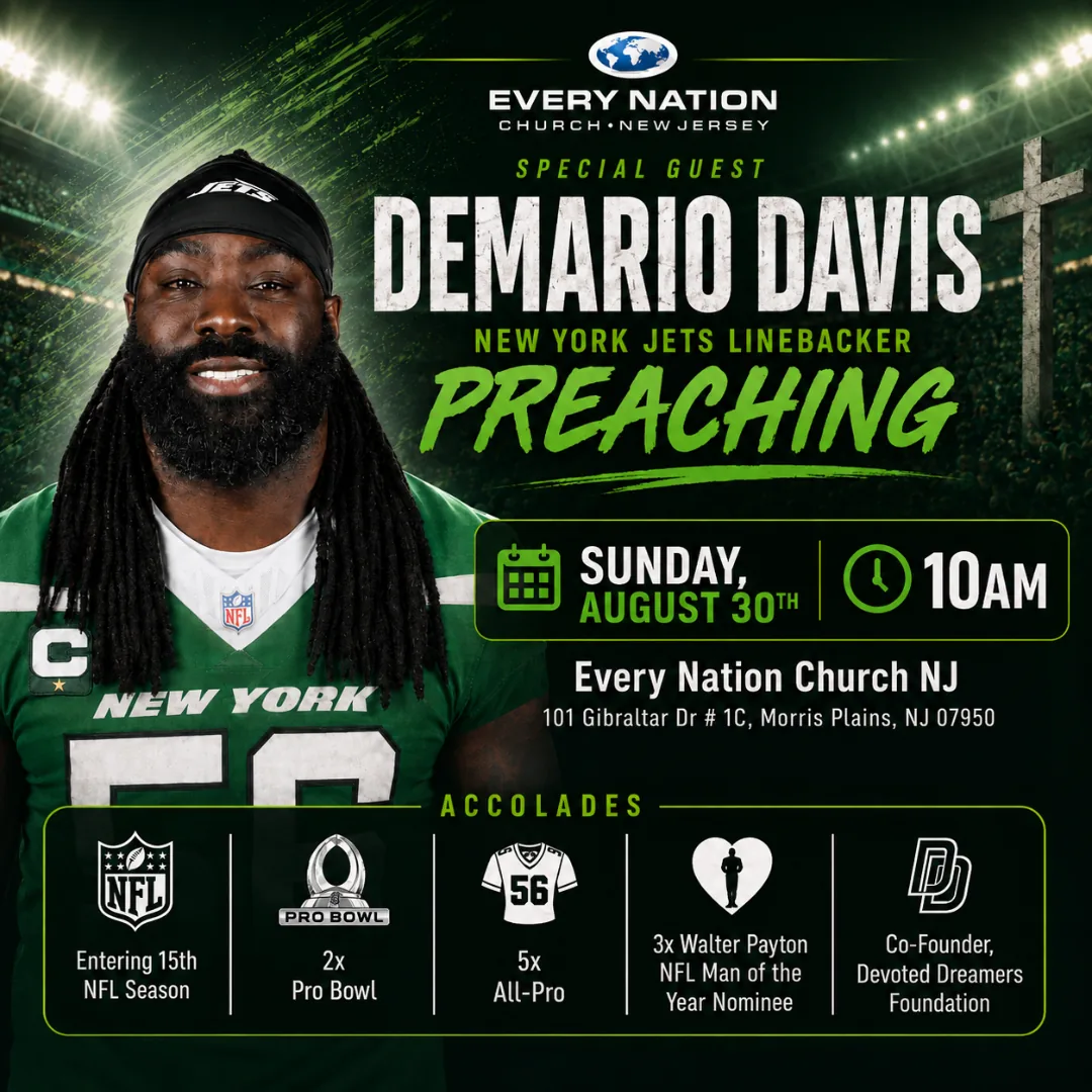 Demario Davis preaching at Every Nation Church NJ on August 30 at 10 AM